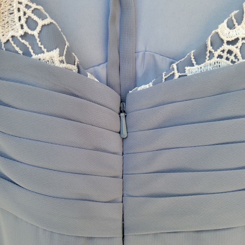 J J House Jr. Bridesmaid Dress A-line Halter Floor-Length Chiffon Lace Dusty Blu - Picture 5 of 8